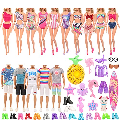 Miunana 42 pcs Doll Clothes and Accessories for 11.5 inch Girl Doll and 12 inch Boy Doll Includes 27 Doll Wear Clothes Shoes Marine Animal Surfboard Diving Swimming Glasses for Summer Style