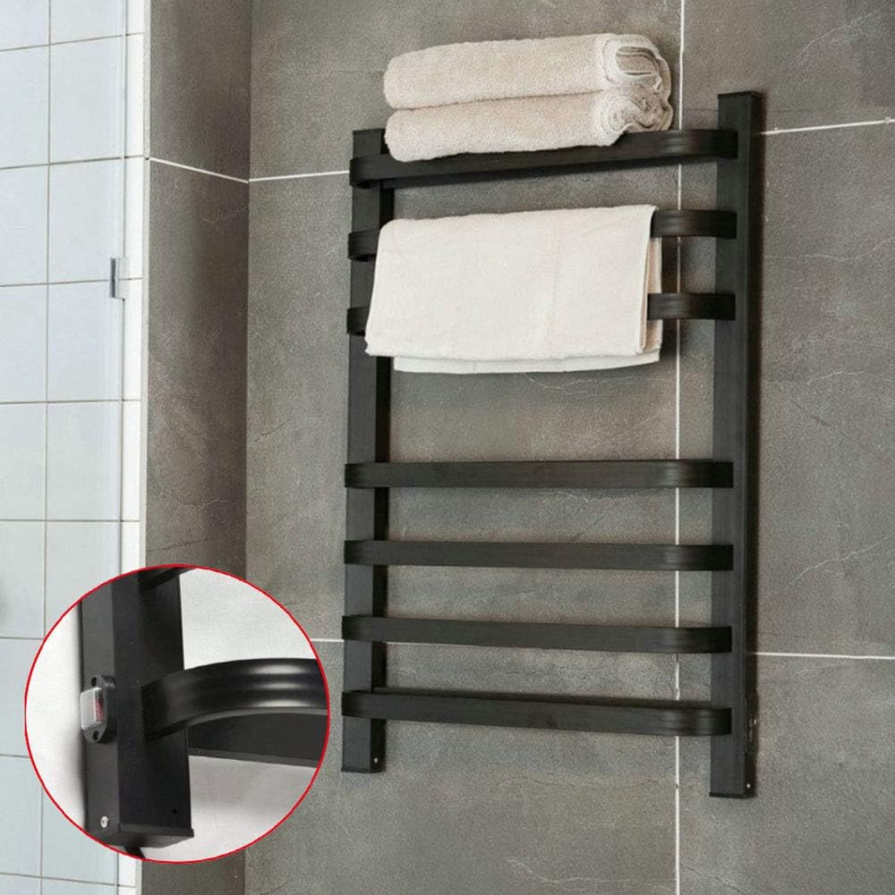 Wall-Mounted Towel Warmer 7-Bars Energy Electric Heated Drying Racks for Bathroom Stainless Steel,Hardwired and Plug in