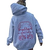 Amiblvowa Cute Y2k Graphic Hoodies Sweatshirts for Teen Girls Women Oversized Flower Embroidered Hoodie Preppy Costal Clothes