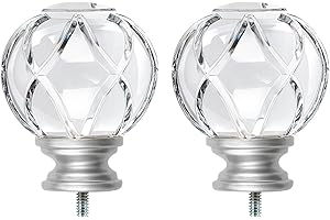 KAMANINA Crystal Netted Texture Replacement Finials for 1 or 7/8 Inch Curtain Rods, Sliver Drapery Rod Ends with M6 Standard Screws, Set of 2