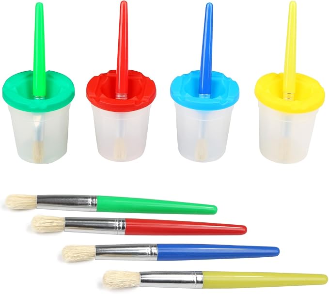 Lot De 4 Pots à Peinture Anti-renversement Avec Couvercles - Idéal école, Atelier Artistique - 250ml, Design étanche - 8