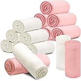 12PCS Fleece Throw Blankets Bulk 60 x 50 in Soft Blankets Fabric Warm Lightweight Wool Blanket Cozy Coverlet for Beds Sofas Home Wedding Season and Valentine's Day(Pink +White)