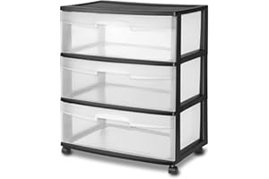 DayGo Plastic Storage Drawer Cart, Medium Home Organization Storage Container with 3 Large Clear Drawers With Wheels, Black
