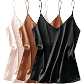 Ekouaer 3 Pack: Womens Silk Satin Tank Top V Neck Camisole Cami Spaghetti Strap Top Loose Sleeveless Blouses Tank Shirt