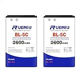 RUEMIU 2-Pack Battery for BL-5C, Upgraded 2600mAh Durable High-Capacity Replacement Compatible with Nokia, Household Radio, a