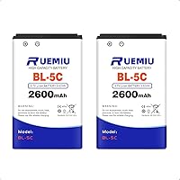 RUEMIU 2-Pack Battery for BL-5C, Upgraded 2600mAh Durable High-Capacity Replacement Compatible with Nokia, Household Radio, a