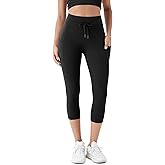 ODODOS Women's Drawstring Tie Capri Leggings with Pockets 19", High Waist Compression Cropped Yoga Pants for Daily Wear