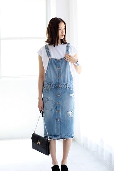 Amazon Co Jp アズールバイマウジー Azul By Moussy Azul By Moussy リメイク風サロペットワンピース S L Blu 服 ファッション小物
