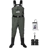 DikaSun Fishing Waders for Men & Women, Waterproof 2-Ply Nylon/PVC Chest Wader with Boots for Outdoor Sizes 4-13 Bootfoot