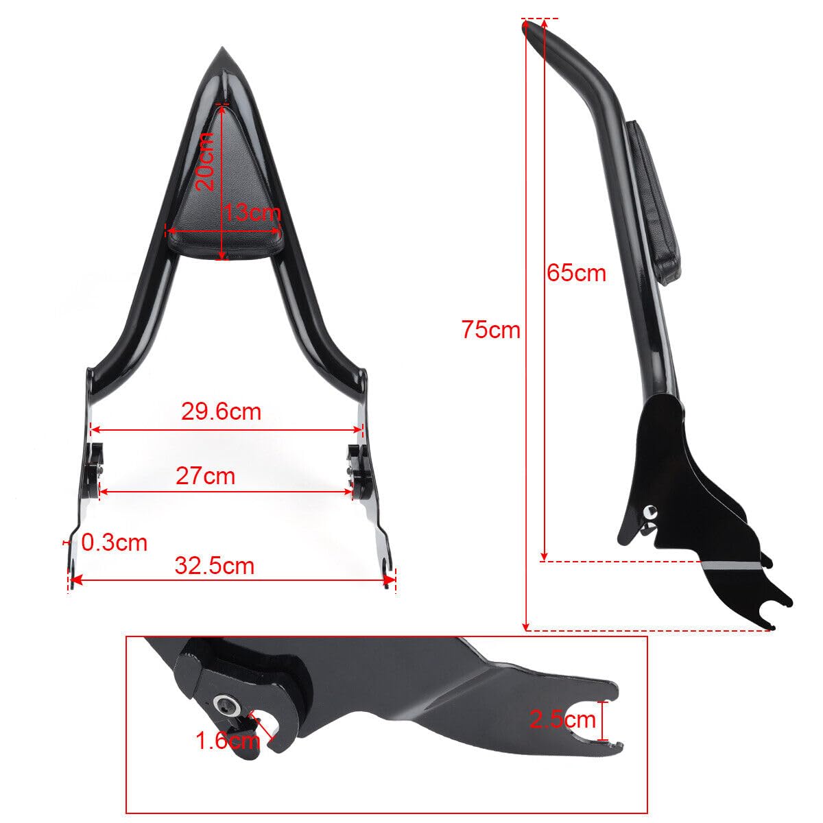 waltyotur 22 Backrest Sissy Bar Detachable w/pad