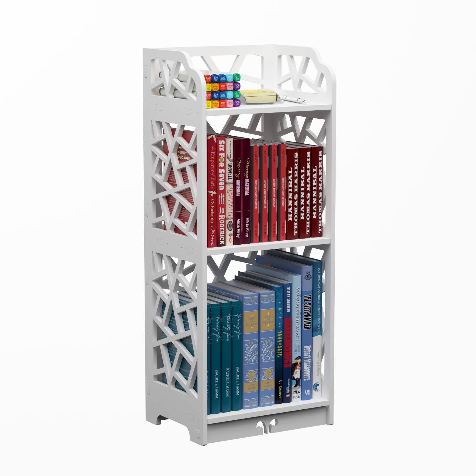 Photo 1 of 3 Tier Bookshelf, Small Bookcase for Small Spaces, Narrow Thin Book Shelf for Bedroom, 3 Shelf Bookcase for Kids Room and Living Room