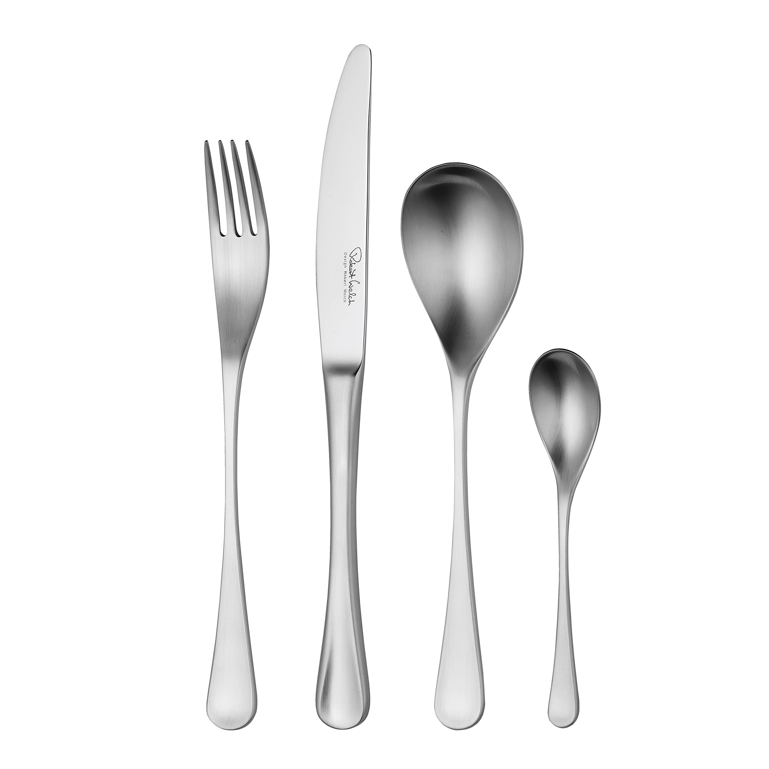 Robert Welch RW2 Satin, 24 Piece Cutlery Set for 6 People. Made from Stainless Steel. Dishwasher Safe.
