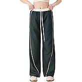 Shebote Womens Parachute Pants Y2K Side Striped Wide Leg Sweatpants Elastic Drawstring Waist Jogger Baggy Track Pants