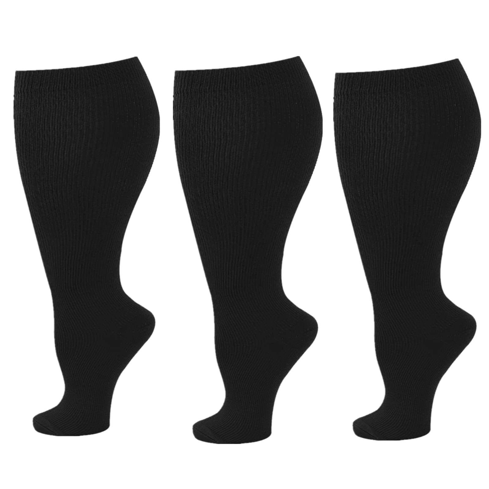Zingso Wide Calf Compression Socks for Women Men, 3 Pairs Plus Size Extra Large Size Support Socks Stockings Reduces Swelling & Pain for Nurses Running Pregnant Travel Flight 20-25 mmHg