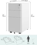 YITAHOME 3-Drawer Lockable Mobile Filing Cabinet White Grey 30x45x61cm view 3