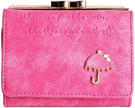 Women's PU Leather Wallet Card Holder Lady Cute Trifold Zipper Coin Purse Pink