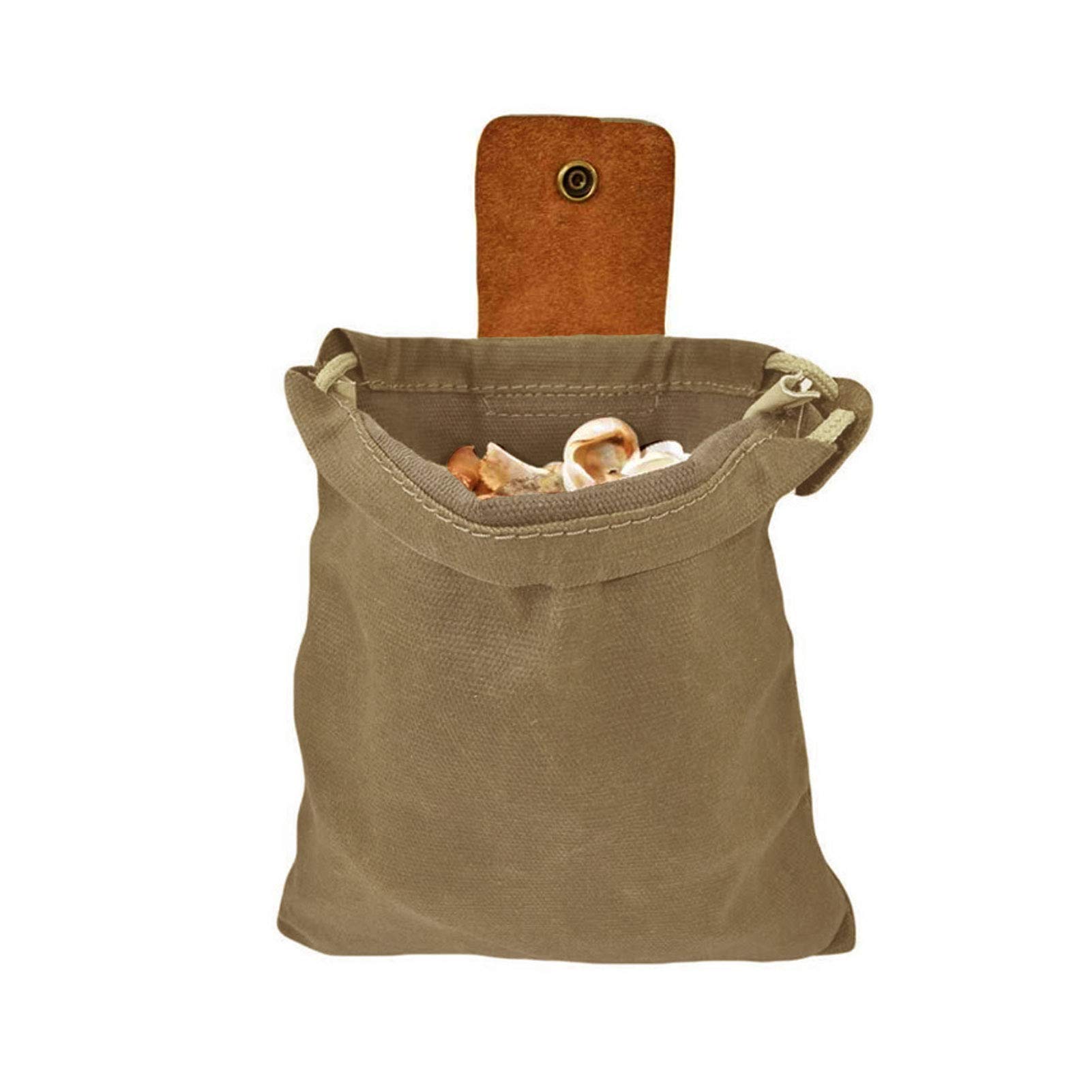 Leather and Canvas Foraging Bag, Handmade Leather Belt Pouch Bushcraft Waist Bag with Drawstring & Buckle, Foldable Canvas Foraging Pouch for Outdoors Camping Hiking (Brown)