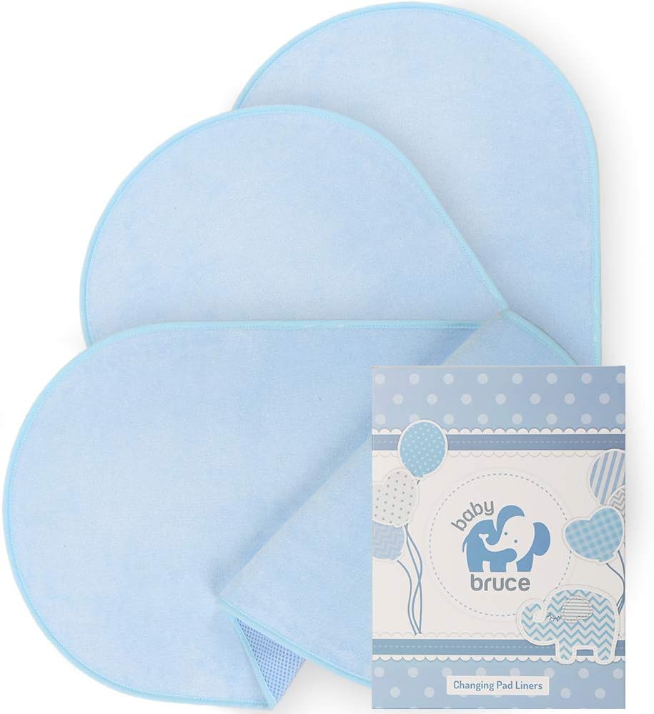 Waterproof Changing Pad Liners, Soft Bamboo Terry with Padded Backing - 3 Pack - Blue