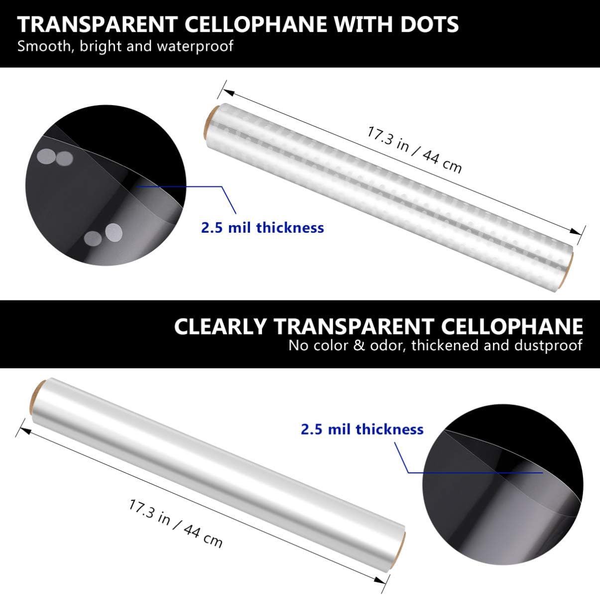 Clear Cellophane Wrap Roll 100 Feet Long 17 Inches Wide Transparent Wrap White Dot Florist Paper Wrapper for Flowers Food Safe Cello Rolls (2 Pack) - Image 5