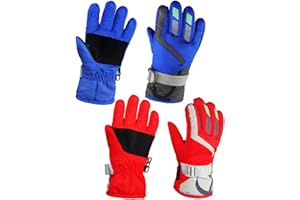 YR.Lover Momoon Kids Winter Gloves 2 Pairs Adjustable Snow Warm Gloves for Boys and Girls