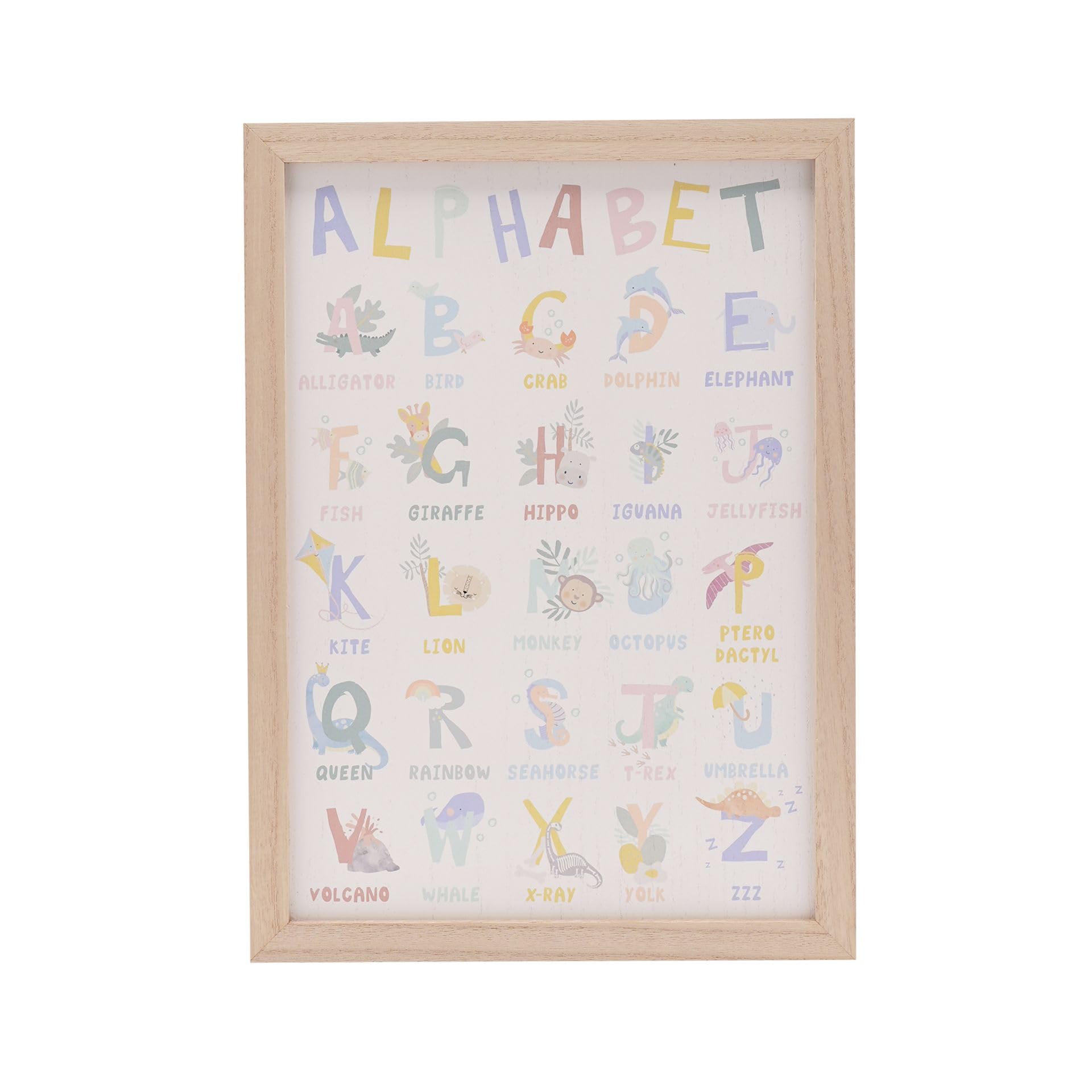 Widdop Petit Cheri Dinosaur Alphabet Plaque MDF Frame - 40cm x 30cm - New Born Baby Shower Present - Nursey Décor Children's Dinosaur Room Decoration Kids Bedroom