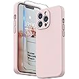 SURPHY Compatible with iPhone 13 Pro Case with Screen Protector, (Camera Protection + Soft Microfiber Lining) Liquid Silicone Phone Case 6.1 inch 2021, Pink Sand