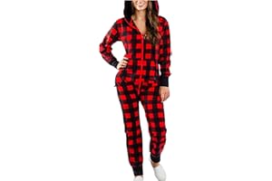 CTREELA Christmas Plaid Pajamas for Women Hooded One Piece Sleepwear Adult Hoodie Onesies Sexy Zipper Romper Jumpsuit