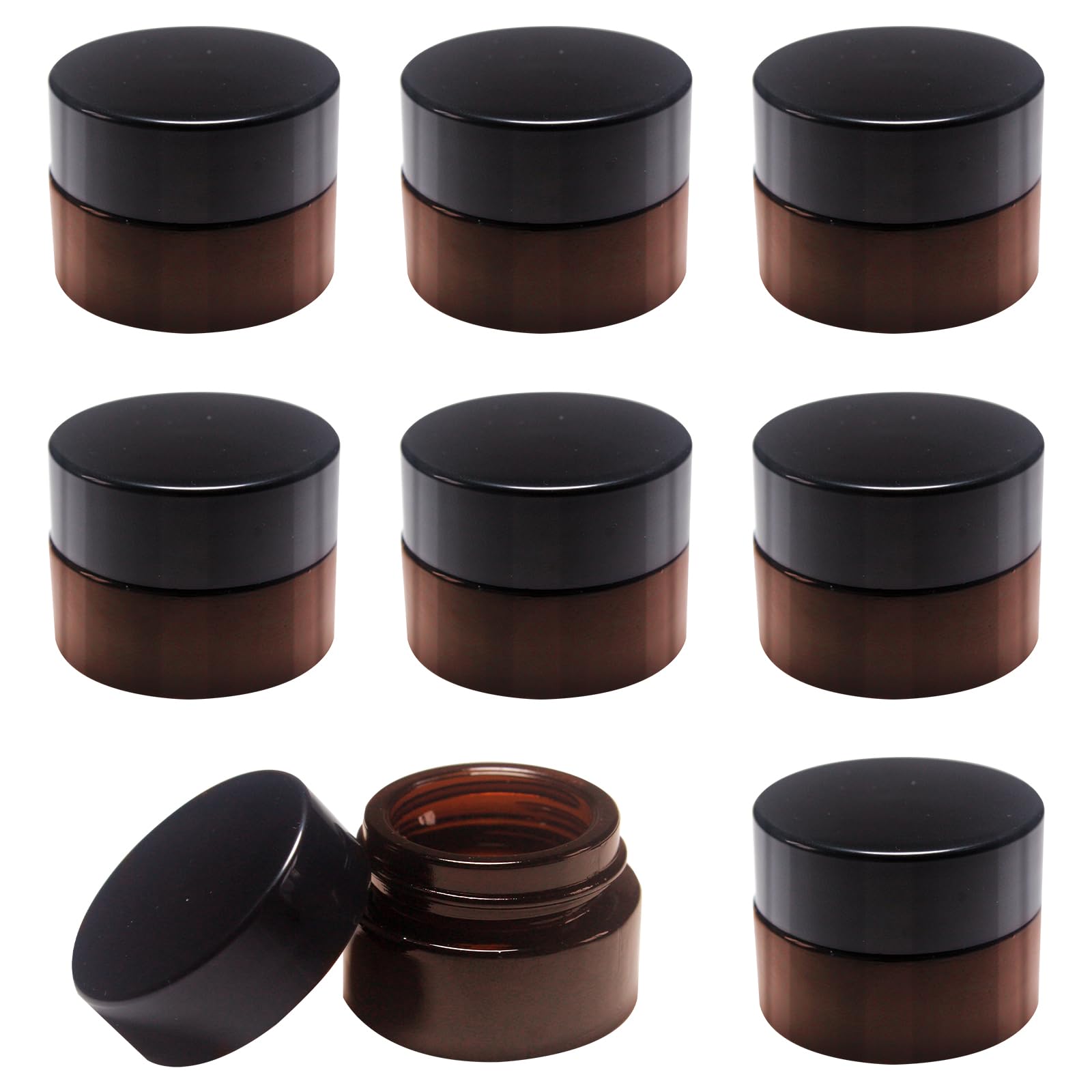 Pack of 8 Cosmetic Jars, 5 ml Amber Glass Cream Jar, Refillable Containers, Brown Glass Containers with Lid and Liner for Cosmetics, Lotion, Creams