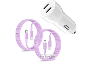 QZVOO iPhone 14 13 Car Charger, Certified 45W Dual Port USB C Rapid Apple Car Adapter with 6ft Type C to Lightning Cable Fast Charging for iPhone 14 Pro/14 Pro Max/14 Plus/13/12/11/X/XS/SE,iPad-Purple
