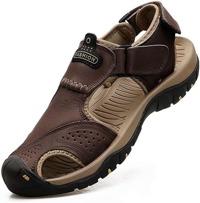 VISIONREAST Mens Leather Sandals Outdoor Hiking Sandals Waterproof