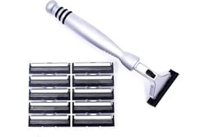 TACONIC SHAVE Taconic All‑Metal Heavyweight Chrome Razor – Gillette® Atra-Compatible Twin Blade Handle with 10 Pivot Plus Personna Blades, Ergonomic Grip, Durable Design