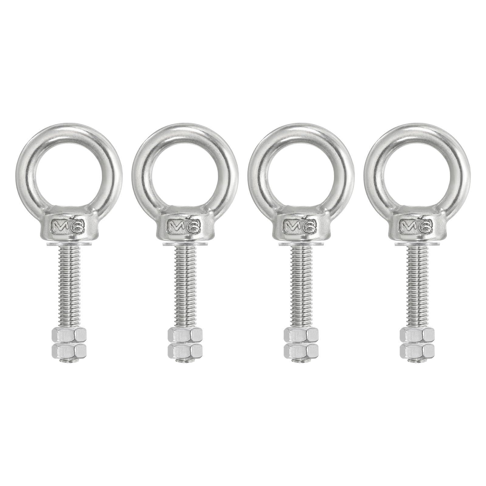 PATIKIL Lifting Shoulder Eye Bolts, 4 Pack M6x40 304 Stainless Steel Eye Bolts Threaded Screw Eyebolt Shoulder Ring with Double Nuts Fixed for Lifting Hanging