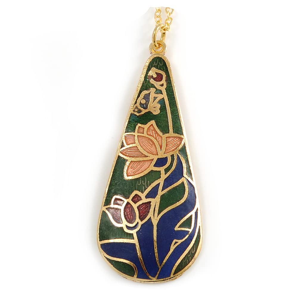Avalaya Multicoloured Enamel Teardrop Pendant with Gold Tone Chain - 44cm L/ 5cm Ext
