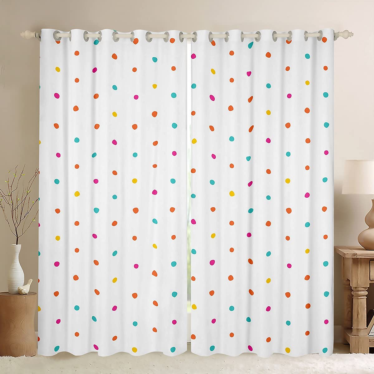 Kids Room Curtain Colorful Polka Dot Curtain for Bedroom Luxury Hypoallergenic Child Boys Girls Curtain Lightweight Microfiber Drapes,W66*L72
