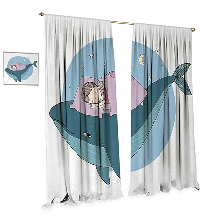 Amazon Com Anniutwo Whale Window Curtain Drape Hand Drawn Style