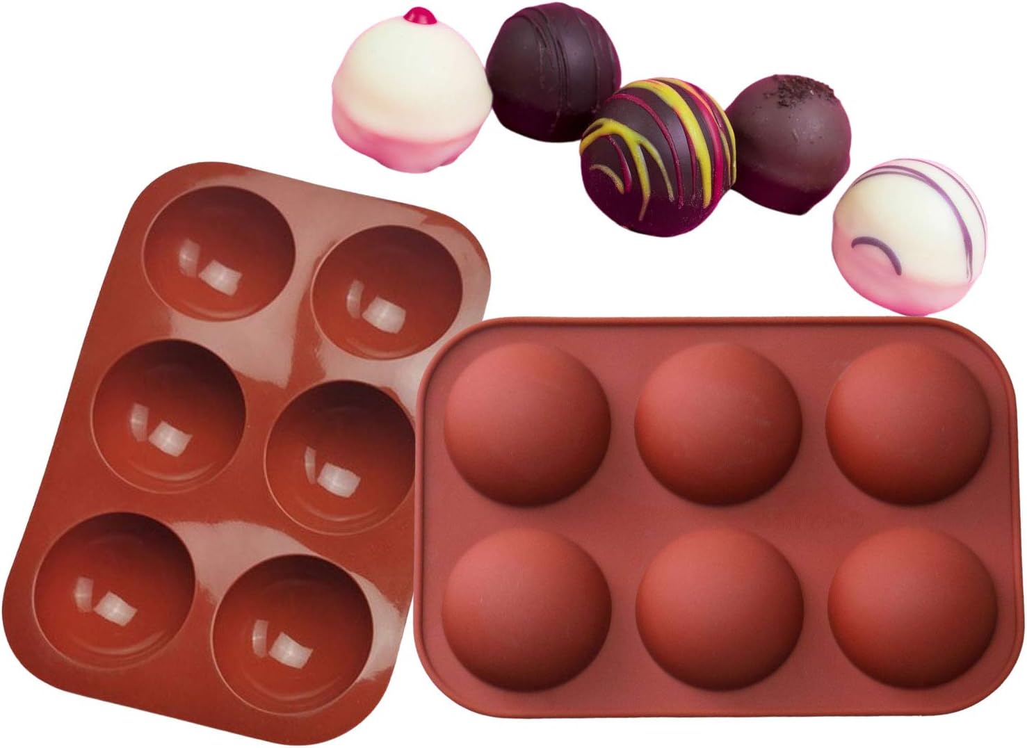 2PCS Hot Chocolate Bomb Mold, 6Cavity Semi Sphere Baking Silicone Molds for