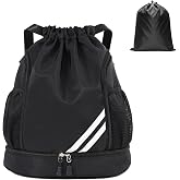 Soccer Backpack with Shoe Compartment - Water Resistant Gym Bag for Basketball, Volleyball and Football - Includes Extra 210D Oxford Storage Bag - Large Sports Cinch Sack for Men, Women and Youth