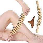 Wooden Massage Roller Stick with Triangle Massager, 12 Rollers Curved Wood Therapy-Massage Tool for Cellulite Reduction and Muscle Tension, 16.9inch