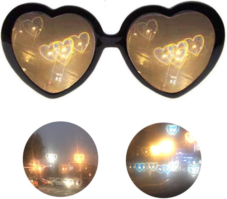 Naponior 1 x Heart Shape 3D Special Effect Glasses Grey Glasses Lens