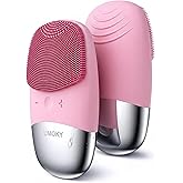 Facial Cleansing Brush, 3-in-1 Electric Silicone Face Scrubber, Vibrating Massager, IPX7 Waterproof, USB Rechargeble Pore Brush for Deep Cleanning, Blackhead Remover, Exfoliating (Pink)