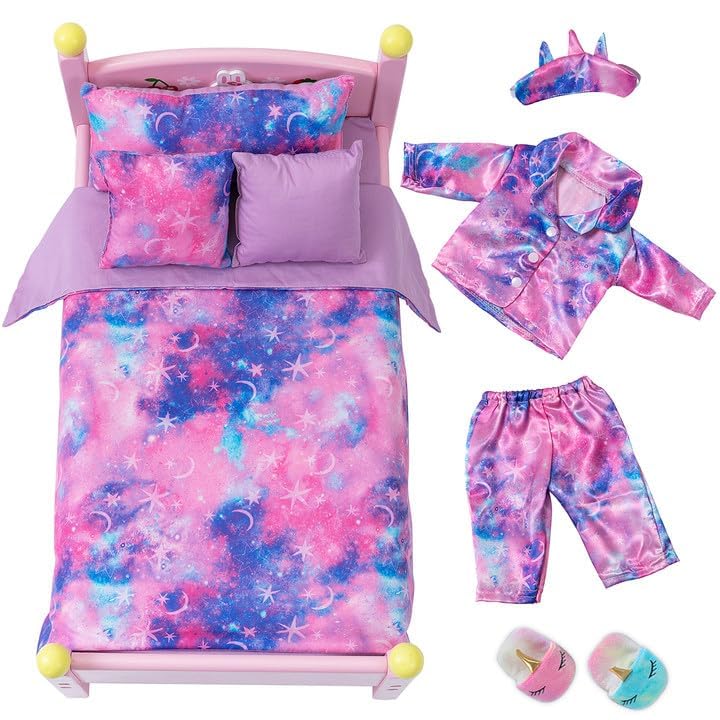 ZITA ELEMENT 18 Inch Doll Clothes Sleeping Bag Set Include Sleep Pillow, Pajamas, Pillows, Eyeshade, Sheet & Shoes for 18inch Girl Doll and Our Generation Doll - Best Gifts (Doll&Bed Is Not Included)