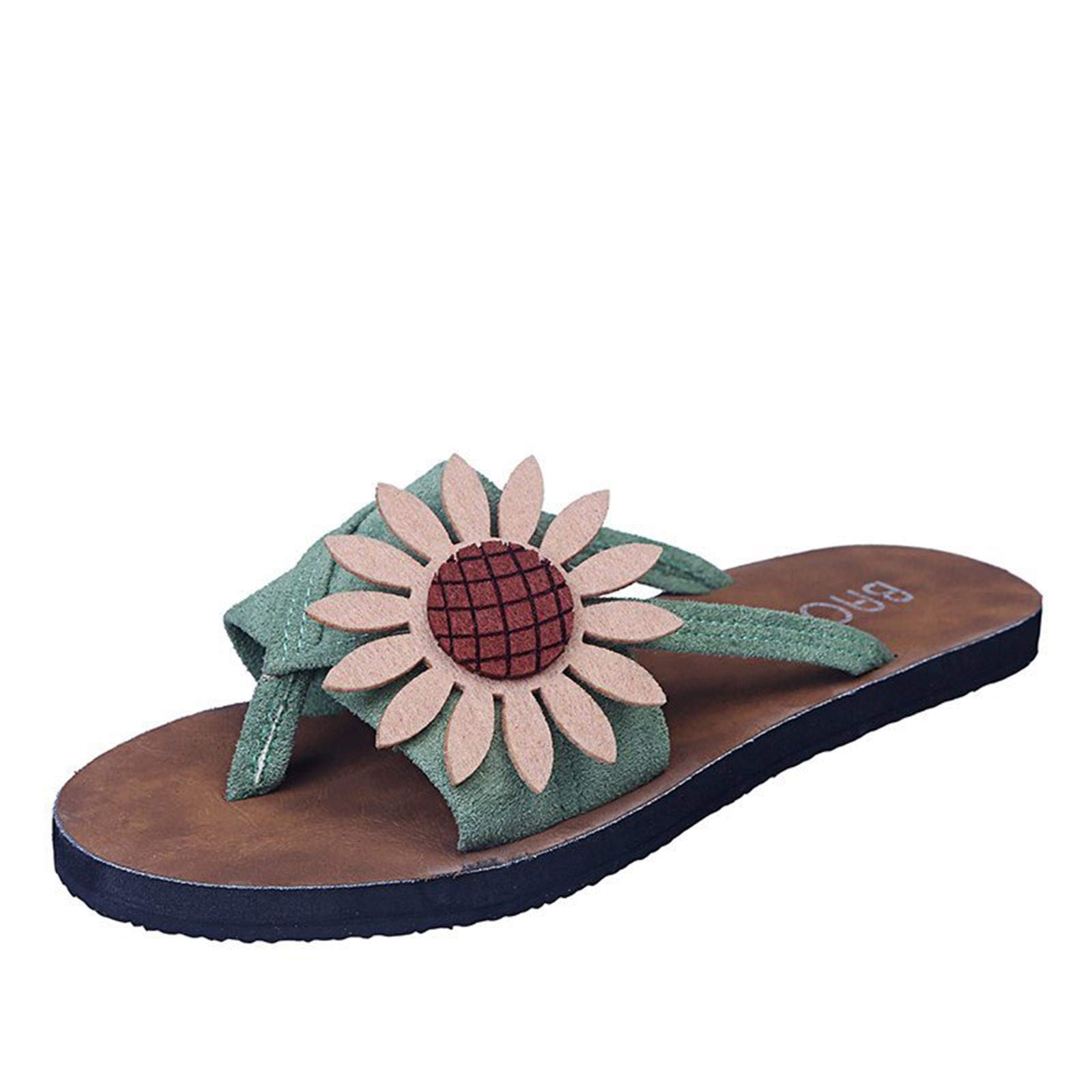 TEELONG Women Casual Fashion Flip Flops Suede Flower Flip Toe Flat Beach Shoes Sweet Cute Pearls Pineapple Sandals Clip Toe Flip Flops Boho Casual Flat Slippers Beach Shoes