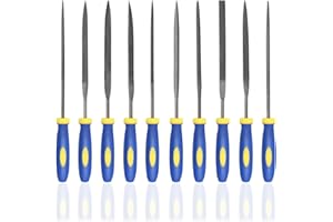 KALIM 10PCS Needle File Set High Carbon Steel File Set with Plastic Non-Slip Handle, Hand Metal Tools for Wood, Plastic, Model, Jewelry, Musical Instrument and DIY (6 Inch Total Length)