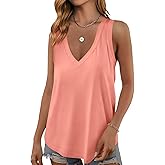 Phophila Womens Tank Tops Summer Fashion Sleeveless V Neck Shirts Casual Beach Vacation Outfits Loose Fit Workout Clothes