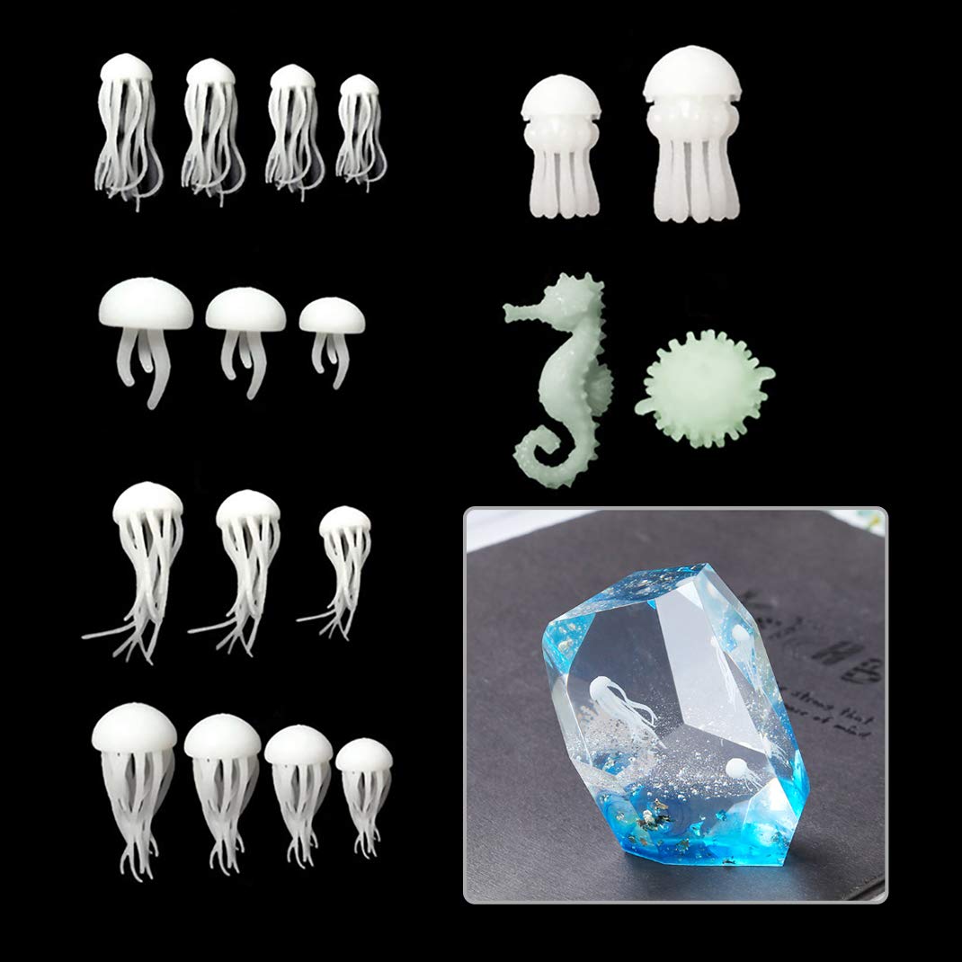 iSuperb 18 pcs Mini Jellyfish Resin Filler Seahorse Pufferfish UV Epoxy Resin Filler Filling Decorative Model Jewelry Making Supplies DIY Crafts