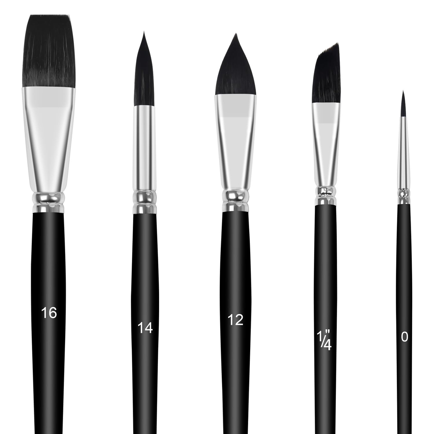 Pinstriping Brush 5 Size Kit - Sable Watercolour Brushes Set Variety Shapes with Flat, Detail, Dagger Stripper, Cat's Tongue Oval Wash Perfect for Watercolour Acrylic Gouache Inks Painting