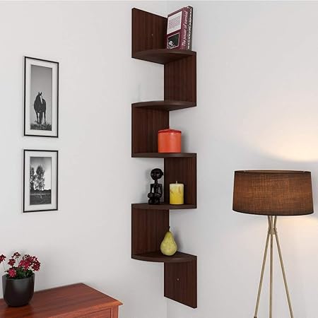 Santosha Decor Zigzag Corner Wall Mount Shelf Unit/Racks and Shelves,(Walnut Finish, Brown)