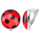 Silver Ladybug Clip Earrings, Metal Black Spot Red Bug Stud Fashionable Round Circle Funny Dainty Summer Dangle Drop Jewelry for Women