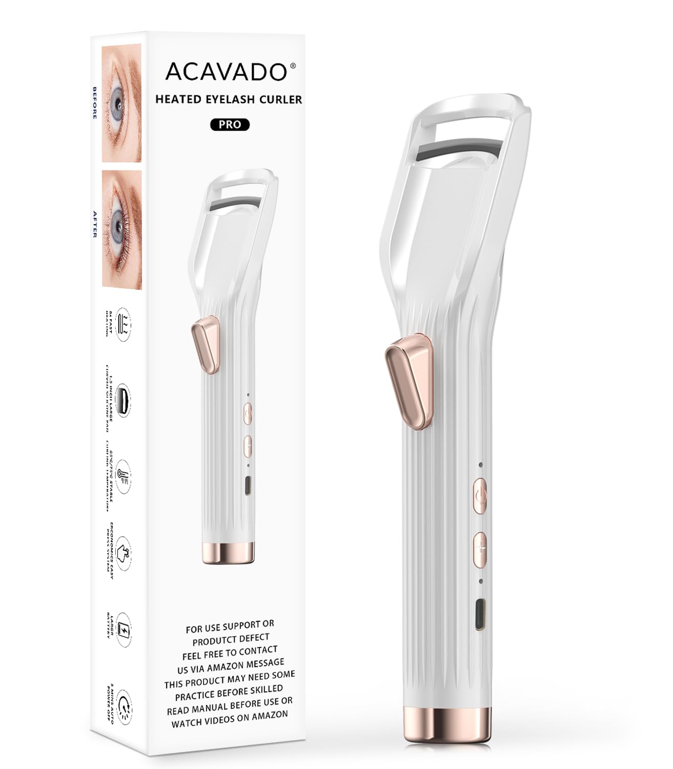Photo 1 of Heated Eyelash Curler Premium PRO - Fast Heat up in 8s - 24 Hours Long Lasting - Rechargeable Electric Eyelash Curler with Type-C, Innovative L Silicone, 2 Heat Modes, Anti-Burn Eyelid, White-AB