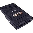Riptunes Portable Cassette Player Recorder - Retro Shoebox Tape Recorder Style with Built-in Mic. and Speaker, with Retractable Handle, Volume Control - Mic. Port to add additional external mic. Black